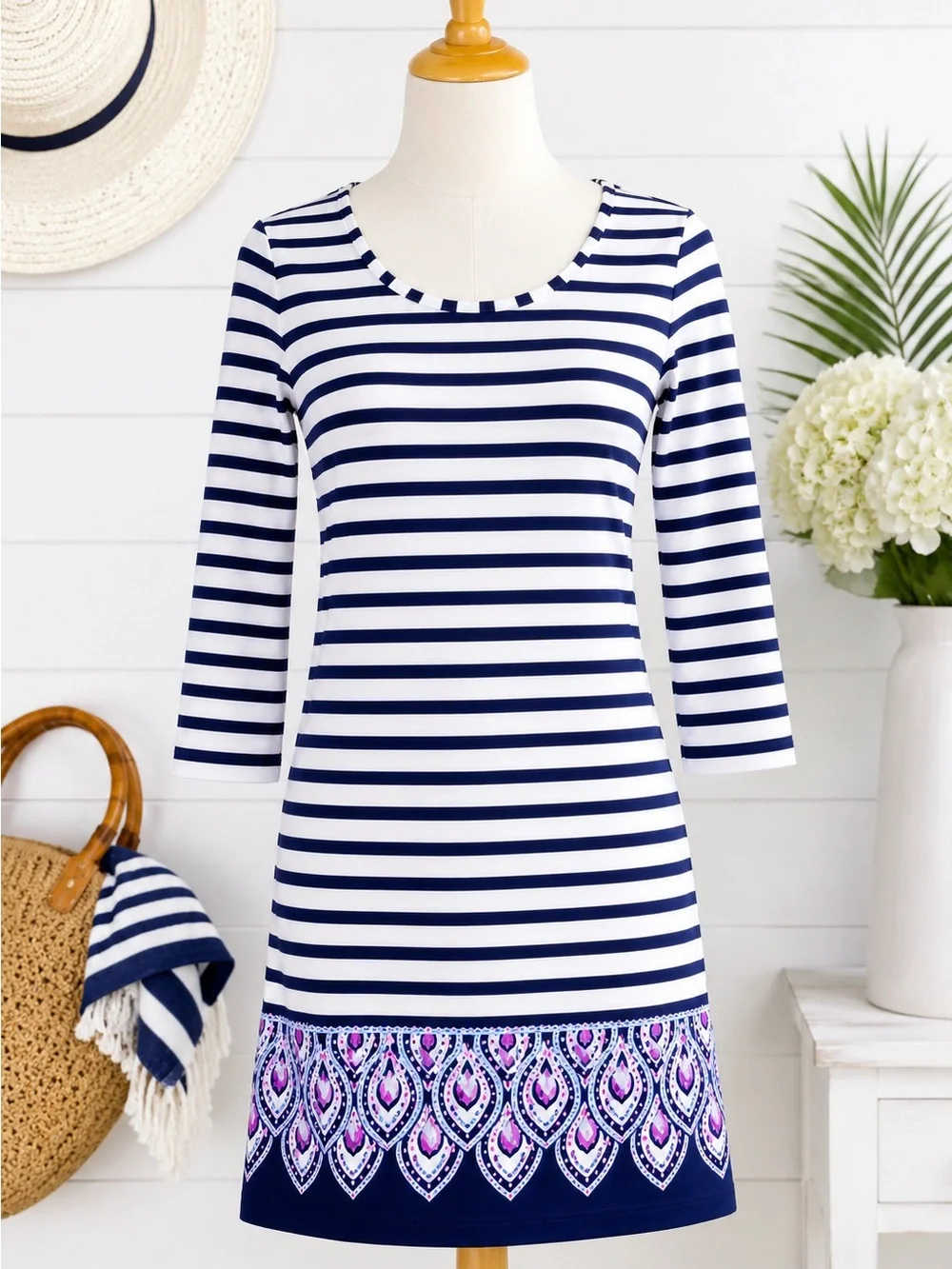 Lilly Pulitzer Women’s XS Navy White Stripe Shift Dress 3/4 Sleeve